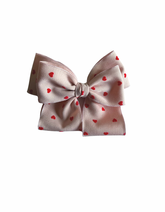 Small Bow Hair Clips - Pink Hearts