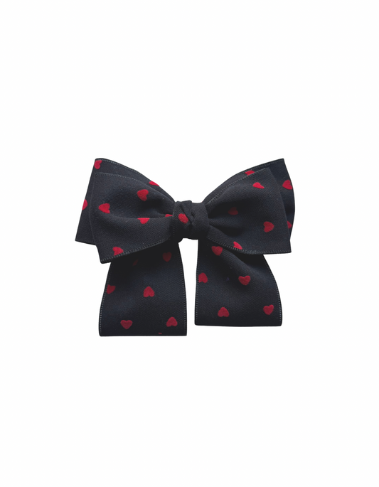 Small Bow Hair Clips - Black Hearts