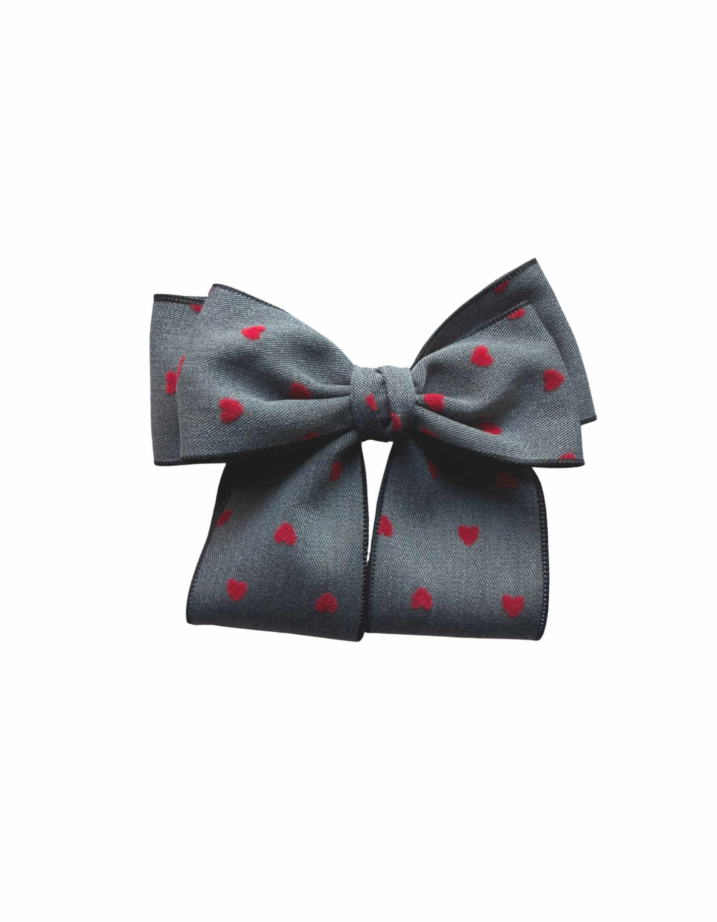 Small Bow Hair Clips - Grey Hearts