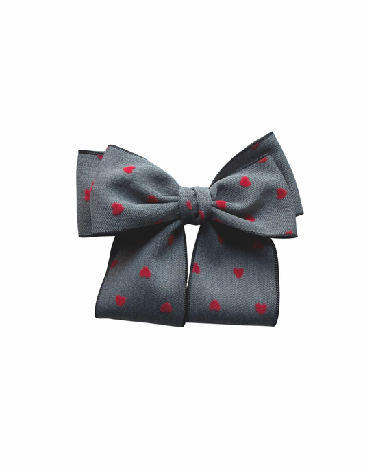 Small Bow Hair Clips - Grey Hearts