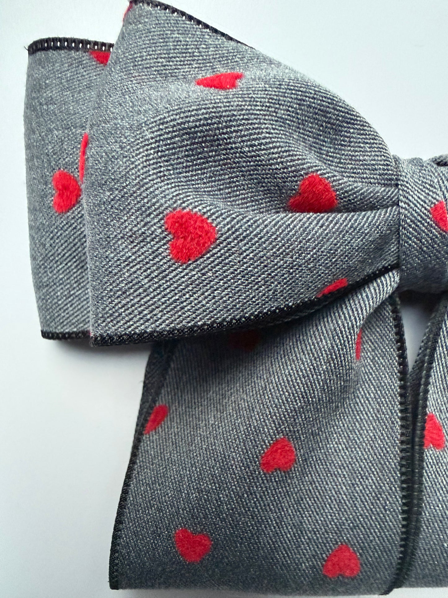 Small Bow Hair Clips - Grey Hearts
